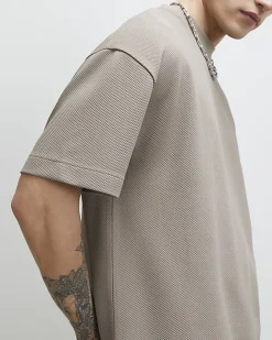 Beige Oversized Fit Waffle Textured T-Shirt