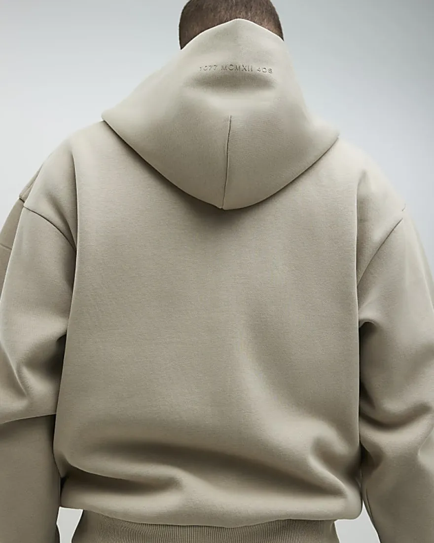 Beige Oversized Fit Zip Through Hoodie