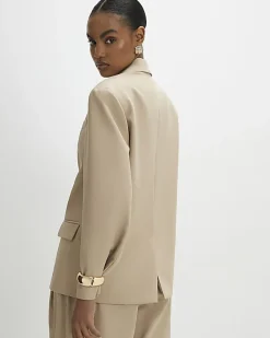 Beige Oversized Long Sleeve Blazer