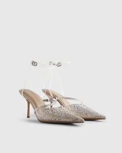 Beige Perspex Embellished Court Heels