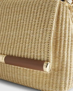 Beige Raffia Bar Front Shoulder Bag
