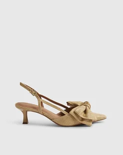 Beige Raffia Bow Slingback Court Heels