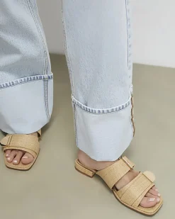 Beige Raffia Flat Sandals