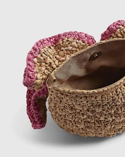 Beige Raffia Flower Bag