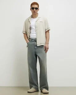 Beige Regular Fit Linen Blend Floral Shirt