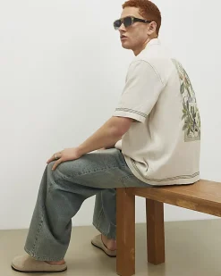 Beige Regular Fit Linen Blend Floral Shirt