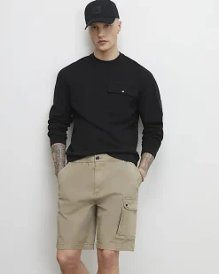 Beige Regular Fit Longer Length Cargo Shorts