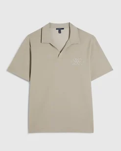 Beige Regular Fit Open Neck Polo Shirt