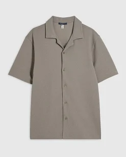 Beige Regular Fit Revere Short Sleeve Shirt