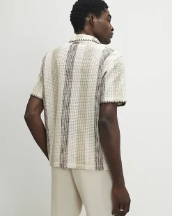 Beige Regular Fit Stripe Crochet Shirt