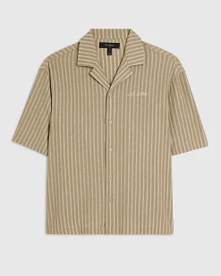 Beige Regular Fit Textured Stripe Shirt