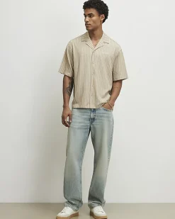 Beige Regular Fit Textured Stripe Shirt