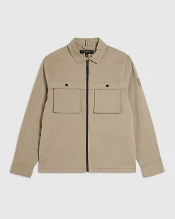 Beige Regular Fit Utility Zipped Overshirt