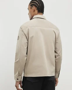 Beige Regular Fit Utility Zipped Overshirt