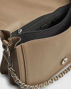 Beige RR Flap Front Shoulder Bag