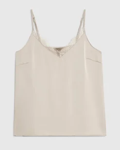 Beige Satin Lace Trim Cami Top