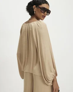 Beige Satin Notch Neck Blouse