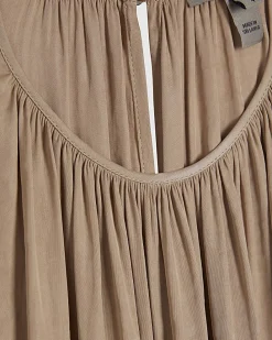 Beige Satin Sleeveless Bubble Hem Top