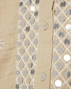 Beige Sequin Embellished Beach Shirt