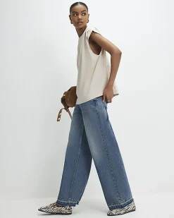 Beige Short Sleeve Pleat Shoulder T-shirt