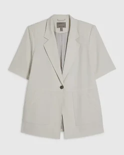 Beige Short Sleeve Pocket Blazer