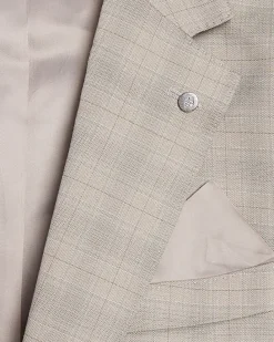 Beige Skinny Fit Stretch Check Suit Jacket
