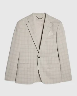 Beige Skinny Fit Stretch Check Suit Jacket