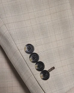 Beige Skinny Fit Stretch Check Suit Jacket