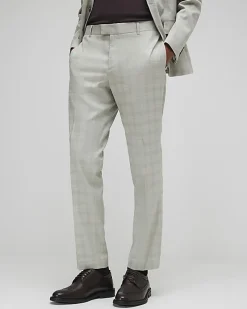 Beige Skinny Fit Stretch Check Suit Trousers