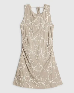 Beige Sleeveless Embroidered Mini Dress