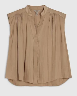 Beige Sleeveless Satin Blouse