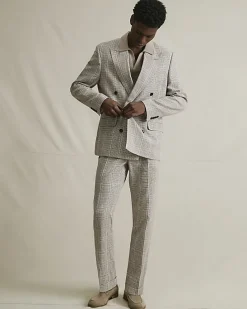 Beige Slim Fit Linen Blend Check Jacket