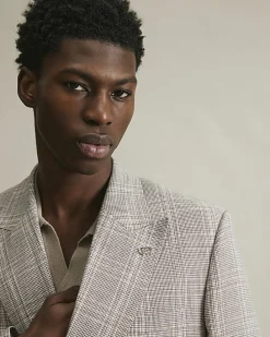 Beige Slim Fit Linen Blend Check Jacket