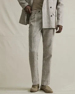 Beige Slim Fit Linen Blend Check Trousers
