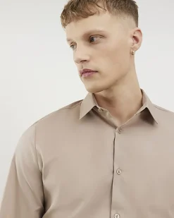 Beige Slim Fit Long Sleeve Shirt