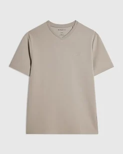 Beige Slim Fit Midweight V Neck T-Shirt