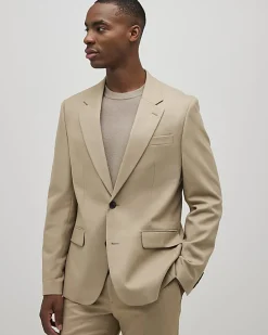 Beige Slim Fit Stretch Textured Suit Jacket