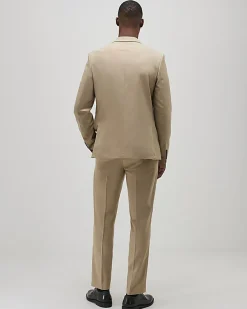 Beige Slim Fit Stretch Textured Suit Trousers