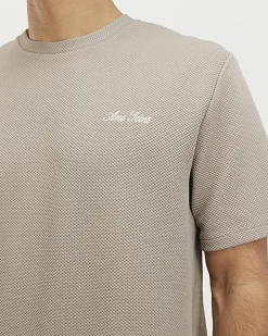 Beige Slim Fit Textured Midweight T-Shirt