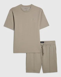 Beige Slim Fit T-shirt and Shorts Set