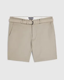 Beige Slim Stretch Chino Short with Belt