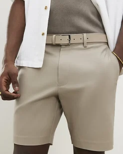 Beige Slim Stretch Chino Short with Belt
