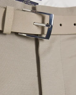 Beige Slim Stretch Chino Short with Belt