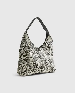 Beige Snake Hair on Leather Shoulder Bag
