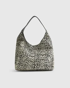 Beige Snake Hair on Leather Shoulder Bag