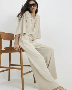 Beige Soft Touch Wide Leg Trousers