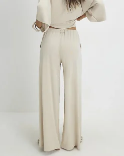 Beige Soft Touch Wide Leg Trousers