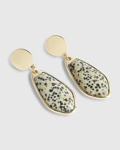 Beige spot print drop earrings
