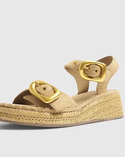 Beige Strap Buckle Wedge Sandals