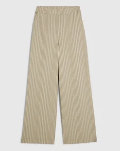 Beige Stretch Striped Wide Leg Trousers